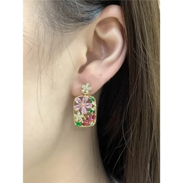 Dainty Colored CZ Flower Dangle Earrings for Wonen Girls 925 Sterling Silver Post Hypoallergenic Rectangle Gold Charms Drop Stud Elegant Pink Green Crystal Wedding Birthday Party Jewelry Gifts for HerDainty Colored CZ Flower Dangle Earrings for Wonen Girls 925 Sterling Silver Post Hypoallergenic Rectangle Gold Charms Drop Stud Elegant Pink Green Crystal Wedding Birthday Party Jewelry Gifts for Her