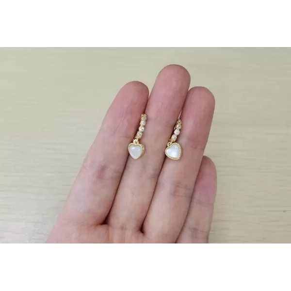 Dainty Love Heart Dangle CZ Sleeper Small Hoop Earrings for Women Girls S925 Sterling Silver Cubic Zirconia Tiny Cute Cartilage Hypoallergenic for Sensitive Ear Jewelry GiftsGold Plated