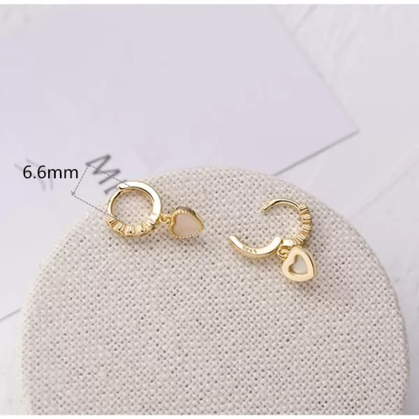 Dainty Love Heart Dangle CZ Sleeper Small Hoop Earrings for Women Girls S925 Sterling Silver Cubic Zirconia Tiny Cute Cartilage Hypoallergenic for Sensitive Ear Jewelry GiftsGold Plated