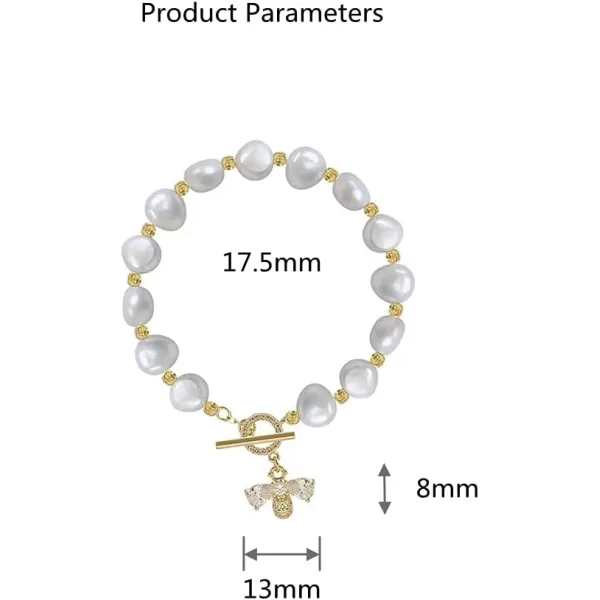 Dainty Pearl Bee Bracelet for Petite Women Girls Gold Plated Cubic Zirconia Honeybee Geometric Imitation Pearls Ball Bead OT Clasp Handmade Charm Chain Baroque Retro Jewelry Gifts for Daughter NieceDainty Pearl Bee Bracelet for Petite Women Girls Gold Plated Cubic Zirconia Honeybee Geometric Imitation Pearls Ball Bead OT Clasp Handmade Charm Chain Baroque Retro Jewelry Gifts for Daughter Niece