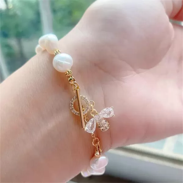 Dainty Pearl Bee Bracelet for Petite Women Girls Gold Plated Cubic Zirconia Honeybee Geometric Imitation Pearls Ball Bead OT Clasp Handmade Charm Chain Baroque Retro Jewelry Gifts for Daughter NieceDainty Pearl Bee Bracelet for Petite Women Girls Gold Plated Cubic Zirconia Honeybee Geometric Imitation Pearls Ball Bead OT Clasp Handmade Charm Chain Baroque Retro Jewelry Gifts for Daughter Niece