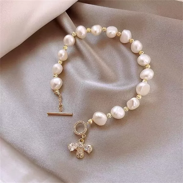Dainty Pearl Bee Bracelet for Petite Women Girls Gold Plated Cubic Zirconia Honeybee Geometric Imitation Pearls Ball Bead OT Clasp Handmade Charm Chain Baroque Retro Jewelry Gifts for Daughter NieceDainty Pearl Bee Bracelet for Petite Women Girls Gold Plated Cubic Zirconia Honeybee Geometric Imitation Pearls Ball Bead OT Clasp Handmade Charm Chain Baroque Retro Jewelry Gifts for Daughter Niece