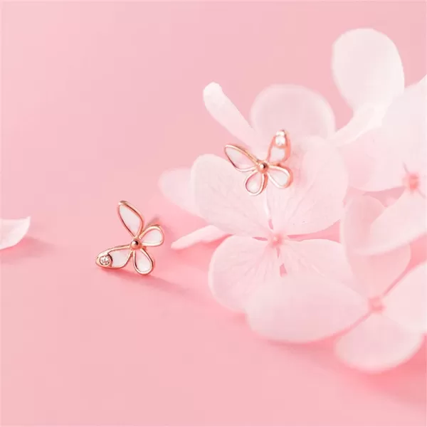Dainty Small Butterfly Earrings for Women Girls 925 Sterling Silver 14K Rose Gold Plated Cubic Zirconia Crystal Pink Enamel Animal Insect Stud Cartilage Hypoallergenic Post Pin Jewelry GiftsDainty Small Butterfly Earrings for Women Girls 925 Sterling Silver 14K Rose Gold Plated Cubic Zirconia Crystal Pink Enamel Animal Insect Stud Cartilage Hypoallergenic Post Pin Jewelry Gifts
