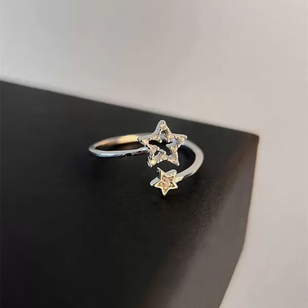 Double CZ Star 925 Sterling Silver Ring for Women Girls Dainty Stacking Adjustable Snowflake Statement Engagement Open Band Rings Comfort Fit Christmas Valentine Birthday Jewelry Gift BFF DaughterDouble CZ Star 925 Sterling Silver Ring for Women Girls Dainty Stacking Adjustable Snowflake Statement Engagement Open Band Rings Comfort Fit Christmas Valentine Birthday Jewelry Gift BFF Daughter