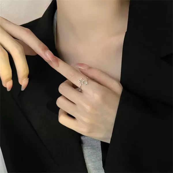 Double CZ Star 925 Sterling Silver Ring for Women Girls Dainty Stacking Adjustable Snowflake Statement Engagement Open Band Rings Comfort Fit Christmas Valentine Birthday Jewelry Gift BFF DaughterDouble CZ Star 925 Sterling Silver Ring for Women Girls Dainty Stacking Adjustable Snowflake Statement Engagement Open Band Rings Comfort Fit Christmas Valentine Birthday Jewelry Gift BFF Daughter