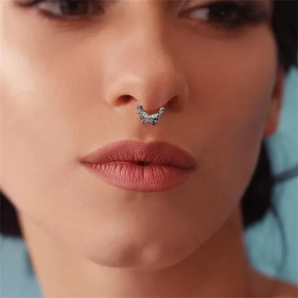 Dtja 16G Flower Butterfly CZ Nose Ring Surgical Steel Septum Jewelry for Women Girls Crystal Hypoallergenic Hinged Segment Body Piercing Nose Hoop Rings Helix Ear Cartilage Rook Earrings 8mm 1 PieceDtja 16G Flower Butterfly CZ Nose Ring Surgical Steel Septum Jewelry for Women Girls Crystal Hypoallergenic Hinged Segment Body Piercing Nose Hoop Rings Helix Ear Cartilage Rook Earrings 8mm 1 Piece