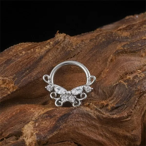 Dtja 16G Flower Butterfly CZ Nose Ring Surgical Steel Septum Jewelry for Women Girls Crystal Hypoallergenic Hinged Segment Body Piercing Nose Hoop Rings Helix Ear Cartilage Rook Earrings 8mm 1 PieceDtja 16G Flower Butterfly CZ Nose Ring Surgical Steel Septum Jewelry for Women Girls Crystal Hypoallergenic Hinged Segment Body Piercing Nose Hoop Rings Helix Ear Cartilage Rook Earrings 8mm 1 Piece