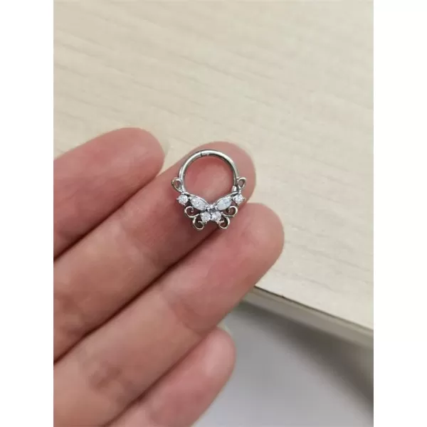 Dtja 16G Flower Butterfly CZ Nose Ring Surgical Steel Septum Jewelry for Women Girls Crystal Hypoallergenic Hinged Segment Body Piercing Nose Hoop Rings Helix Ear Cartilage Rook Earrings 8mm 1 PieceDtja 16G Flower Butterfly CZ Nose Ring Surgical Steel Septum Jewelry for Women Girls Crystal Hypoallergenic Hinged Segment Body Piercing Nose Hoop Rings Helix Ear Cartilage Rook Earrings 8mm 1 Piece