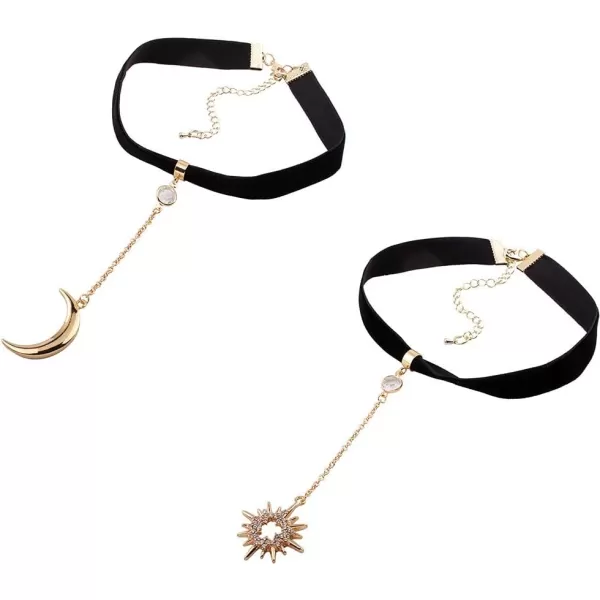 Dtja 2PCS Moon Sun Choker Y Necklaces Set for Women Girls Cubic Zirconia Crystal Dangling Crescent Star Tassel Chain Adjustable Black Velvet Leather Collar Pendant Necklace JewelryDtja 2PCS Moon Sun Choker Y Necklaces Set for Women Girls Cubic Zirconia Crystal Dangling Crescent Star Tassel Chain Adjustable Black Velvet Leather Collar Pendant Necklace Jewelry
