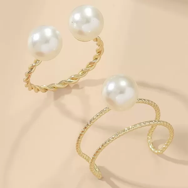 Dtja 2pcs Shell Pearl Adjustable Wedding Statement Rings for Women Girls Silver Plated Expandable Twisted Layered Open Wrap Rings Comfort Fit Fashion Delicate Birthday Christmas Party Jewelry GiftsGold Plated