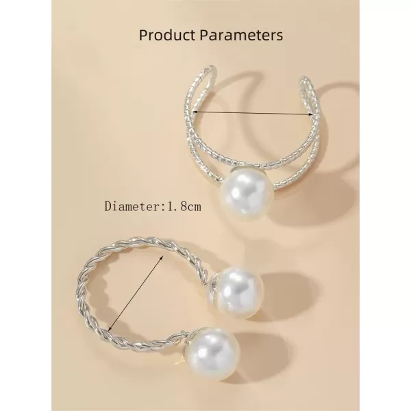 Dtja 2pcs Shell Pearl Adjustable Wedding Statement Rings for Women Girls Silver Plated Expandable Twisted Layered Open Wrap Rings Comfort Fit Fashion Delicate Birthday Christmas Party Jewelry GiftsSilver