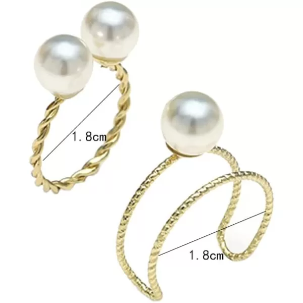 Dtja 2pcs Shell Pearl Adjustable Wedding Statement Rings for Women Girls Silver Plated Expandable Twisted Layered Open Wrap Rings Comfort Fit Fashion Delicate Birthday Christmas Party Jewelry GiftsGold Plated