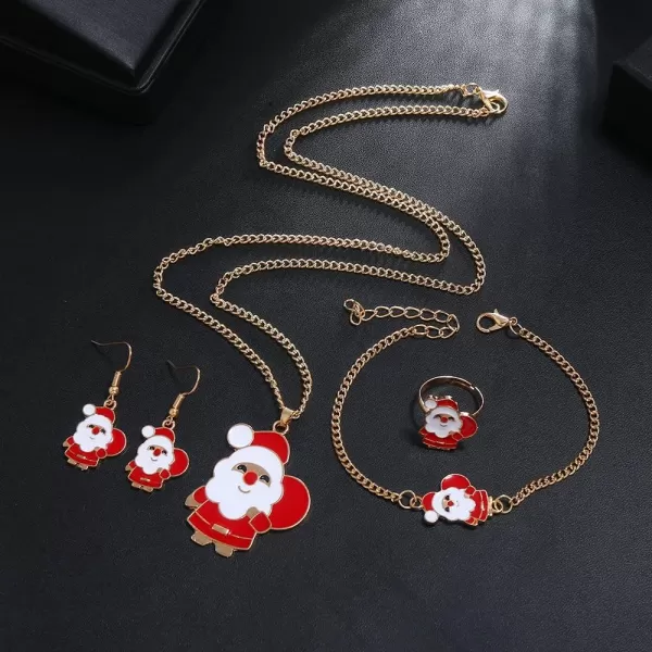 Dtja 5pcs Christmas Jewelry Set for Women Girls Cute Red Enamel Santa Claus Earrings Adjustable Ring Pendant Necklace Gold Plated Link Chain Lovely Gifts for Holiday FestivalDtja 5pcs Christmas Jewelry Set for Women Girls Cute Red Enamel Santa Claus Earrings Adjustable Ring Pendant Necklace Gold Plated Link Chain Lovely Gifts for Holiday Festival
