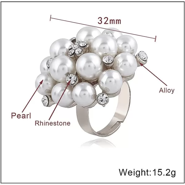 Dtja Big CZ Pearl Statement Wedding Ring for Women Girls Vintage CZ Crystal Faux Pearls Ball Flower Adjustable Open Band Wrap Birthday Cocktail Party Ring Comfort Fit Exaggerated Jewelry GiftDtja Big CZ Pearl Statement Wedding Ring for Women Girls Vintage CZ Crystal Faux Pearls Ball Flower Adjustable Open Band Wrap Birthday Cocktail Party Ring Comfort Fit Exaggerated Jewelry Gift