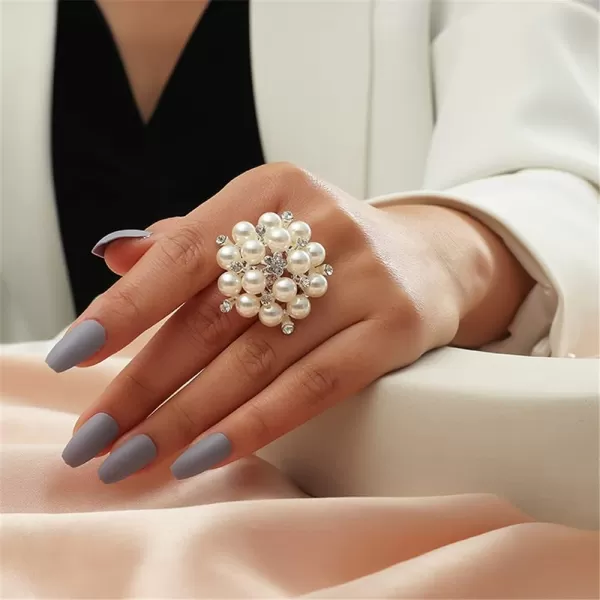 Dtja Big CZ Pearl Statement Wedding Ring for Women Girls Vintage CZ Crystal Faux Pearls Ball Flower Adjustable Open Band Wrap Birthday Cocktail Party Ring Comfort Fit Exaggerated Jewelry GiftDtja Big CZ Pearl Statement Wedding Ring for Women Girls Vintage CZ Crystal Faux Pearls Ball Flower Adjustable Open Band Wrap Birthday Cocktail Party Ring Comfort Fit Exaggerated Jewelry Gift