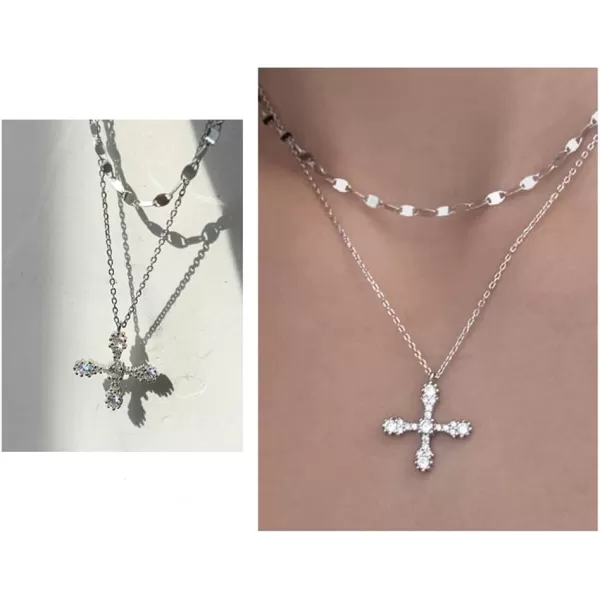 Dtja Layered Crystal Cross Pendant Necklace for Women Girls 925 Sterling Silver Cubic Zirconia Minimalist Choker Charm Chain Fashion Elegant Jewelry Valentine BoxDtja Layered Crystal Cross Pendant Necklace for Women Girls 925 Sterling Silver Cubic Zirconia Minimalist Choker Charm Chain Fashion Elegant Jewelry Valentine Box