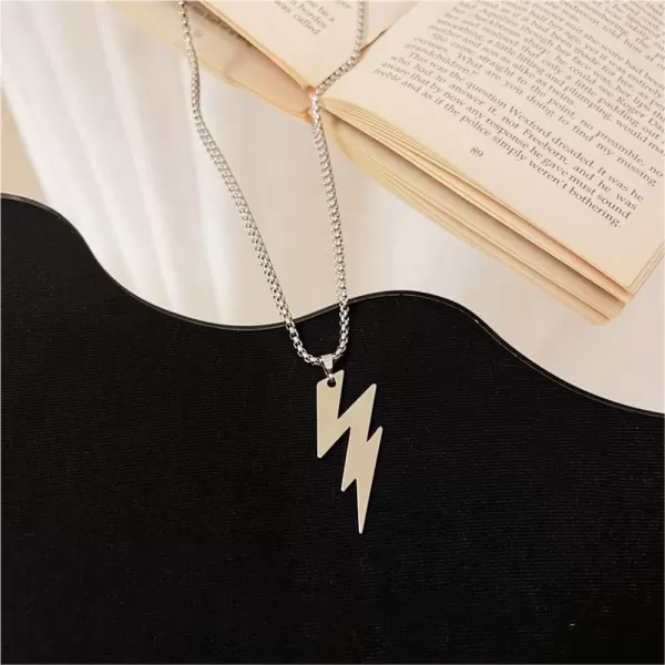 Dtja Punk Lightning Bolt Pendant Necklace for Women Men Stainless Steel Long Box Chain Fashion Hip Hop Unisex Jewelry BFF Gifts 23 InchesDtja Punk Lightning Bolt Pendant Necklace for Women Men Stainless Steel Long Box Chain Fashion Hip Hop Unisex Jewelry BFF Gifts 23 Inches