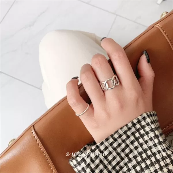 Dtja Silver Wide Open Band Ring for Women Girls Statement Cuban Link Chain Adjustable Punk Hip Hop Motorcycle Rings Comfort Fit Fashion Vintage JewelryDtja Silver Wide Open Band Ring for Women Girls Statement Cuban Link Chain Adjustable Punk Hip Hop Motorcycle Rings Comfort Fit Fashion Vintage Jewelry