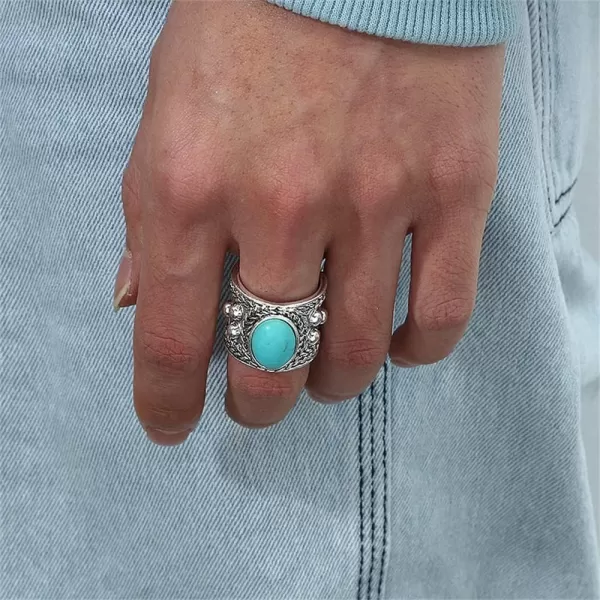 Dtja Turquoise Adjustable Open Wide Band Ring for Women Girls Vintage Boho Ball Bead Blue Stone Knuckle Finger Rings Comfort Fit Bohemian Birthday Christmas Retro Party Jewelry GiftDtja Turquoise Adjustable Open Wide Band Ring for Women Girls Vintage Boho Ball Bead Blue Stone Knuckle Finger Rings Comfort Fit Bohemian Birthday Christmas Retro Party Jewelry Gift