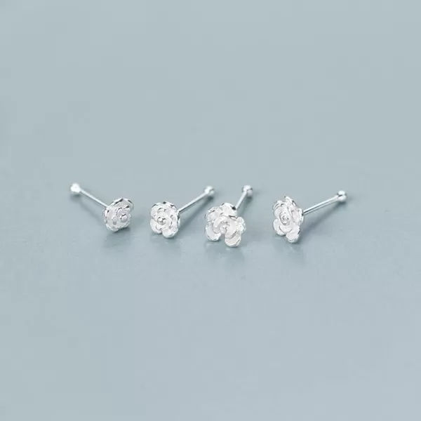 Dtja Unique Nose Rings Studs 22g Body Piercing Jewelry for Women Girls S925 Sterling Silver Tiny Rose Flower Ball Bead Labret Screw Micro Nose Stud Post Pin Hypoallgenic Personalized Jewelry4mm pair