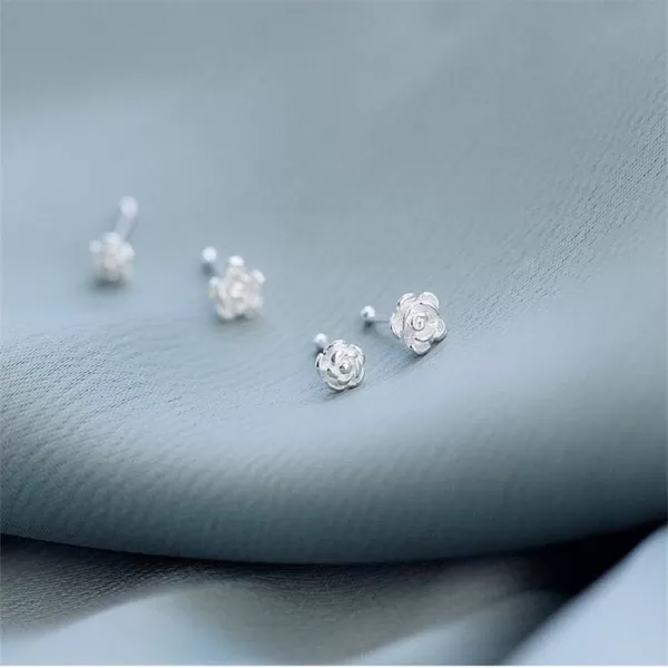 Dtja Unique Nose Rings Studs 22g Body Piercing Jewelry for Women Girls S925 Sterling Silver Tiny Rose Flower Ball Bead Labret Screw Micro Nose Stud Post Pin Hypoallgenic Personalized Jewelry4mm pair