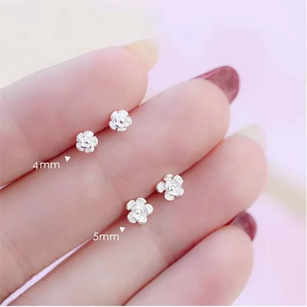Dtja Unique Nose Rings Studs 22g Body Piercing Jewelry for Women Girls S925 Sterling Silver Tiny Rose Flower Ball Bead Labret Screw Micro Nose Stud Post Pin Hypoallgenic Personalized Jewelry4mm pair