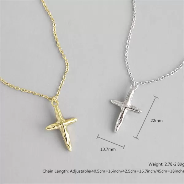 Dtja Vintage Cross Necklace Sterling Silver Pendant Necklaces for Women Girls Simple Handmade Hammered Jewelry Adjustable Choker Chain Gift for Prayer14K Gold Plated