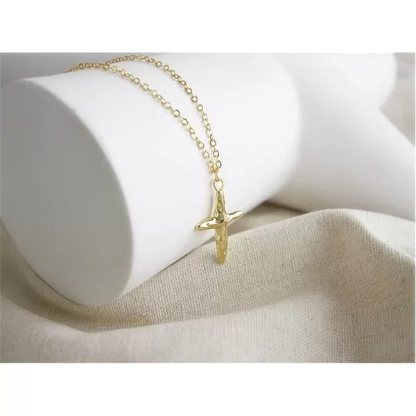 Dtja Vintage Cross Necklace Sterling Silver Pendant Necklaces for Women Girls Simple Handmade Hammered Jewelry Adjustable Choker Chain Gift for Prayer14K Gold Plated