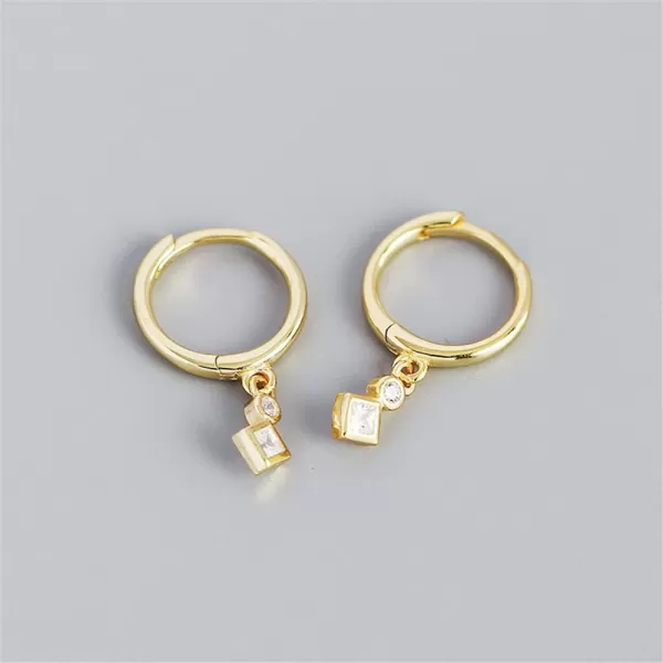 Geometric CZ Bezel Dangle Hoop Earrings for Women Girls 925 Sterling Silver Charms Minimalist Tiny Cubic Zirconia Drop Dangling Cartilage Helix Tragus Hypoallergenic Jewelry Dainty GiftsGold Plated