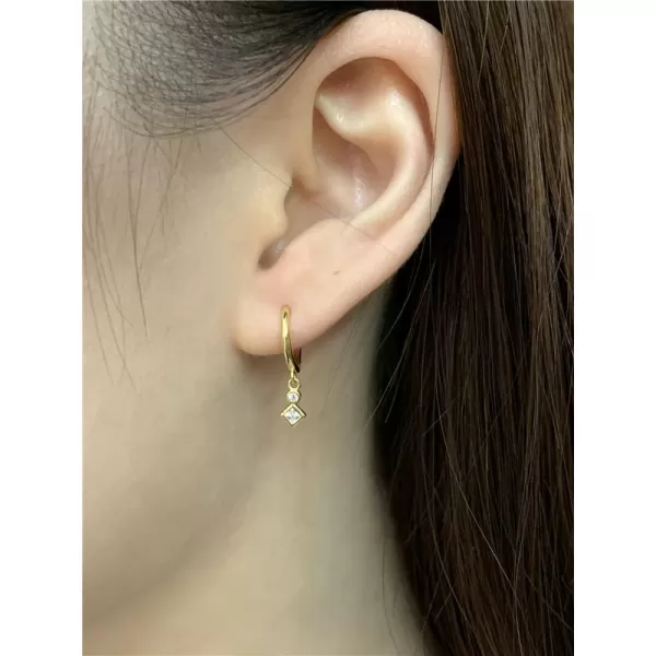 Geometric CZ Bezel Dangle Hoop Earrings for Women Girls 925 Sterling Silver Charms Minimalist Tiny Cubic Zirconia Drop Dangling Cartilage Helix Tragus Hypoallergenic Jewelry Dainty GiftsGold Plated