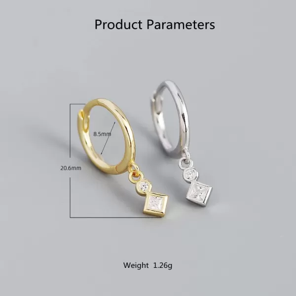 Geometric CZ Bezel Dangle Hoop Earrings for Women Girls 925 Sterling Silver Charms Minimalist Tiny Cubic Zirconia Drop Dangling Cartilage Helix Tragus Hypoallergenic Jewelry Dainty GiftsGold Plated
