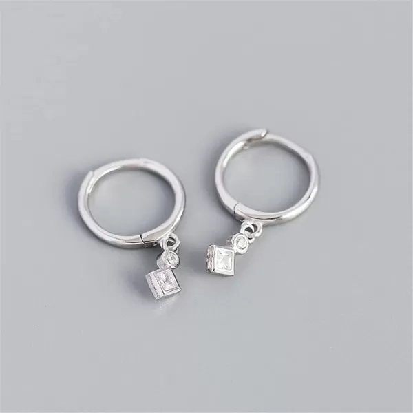 Geometric CZ Bezel Dangle Hoop Earrings for Women Girls 925 Sterling Silver Charms Minimalist Tiny Cubic Zirconia Drop Dangling Cartilage Helix Tragus Hypoallergenic Jewelry Dainty GiftsSilver