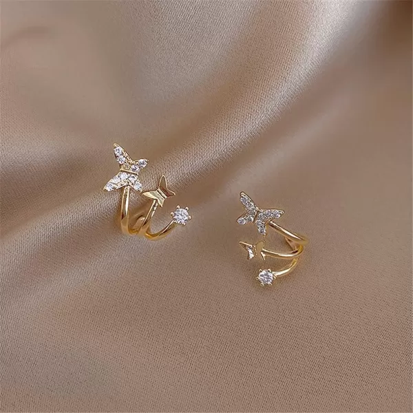 Gold Butterfly Non Piercing Ear Cuff Wrap Earrings for Women Girls Cubic Zirconia Dainty 3 Layered Huggie Cartilage Clip on Earring Nickel Free Birthday Party Jewelry GiftGold Butterfly Non Piercing Ear Cuff Wrap Earrings for Women Girls Cubic Zirconia Dainty 3 Layered Huggie Cartilage Clip on Earring Nickel Free Birthday Party Jewelry Gift