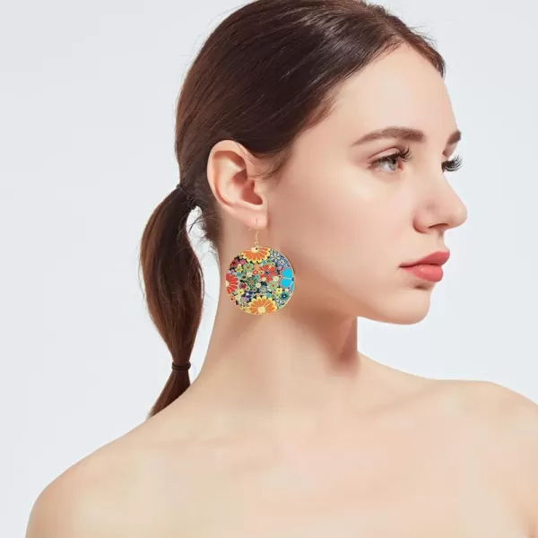 Gold Round Flower Disc Drop Dangle Earrings for Women Girls with Charms Boho Circle Ball Disk Blossom Spring Big Statement Dangling Hook Stud Earring Exaggerated JewelryGold Round Flower Disc Drop Dangle Earrings for Women Girls with Charms Boho Circle Ball Disk Blossom Spring Big Statement Dangling Hook Stud Earring Exaggerated Jewelry