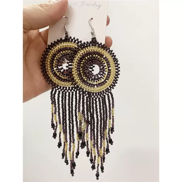 Handmade Long Fringe Drop Dangle Statement Earrings for Women Girls Acrylic Boho Ball Beads Round Hoop Tassel Chain Beaded Woven Chandelier Tribal Exaggerated Dreamcatcher Ear Piercing Hook JewelryGold