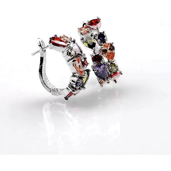 Huggie Austrian Crystal Hoop Earrings AAA Cubic Zirconia Lever Back Earring for Women Girls Silver Plated Crystal Teardrop Leaf Cluster Elegant Wedding Birthday Party Jewelry Gift ColorfulHuggie Austrian Crystal Hoop Earrings AAA Cubic Zirconia Lever Back Earring for Women Girls Silver Plated Crystal Teardrop Leaf Cluster Elegant Wedding Birthday Party Jewelry Gift Colorful