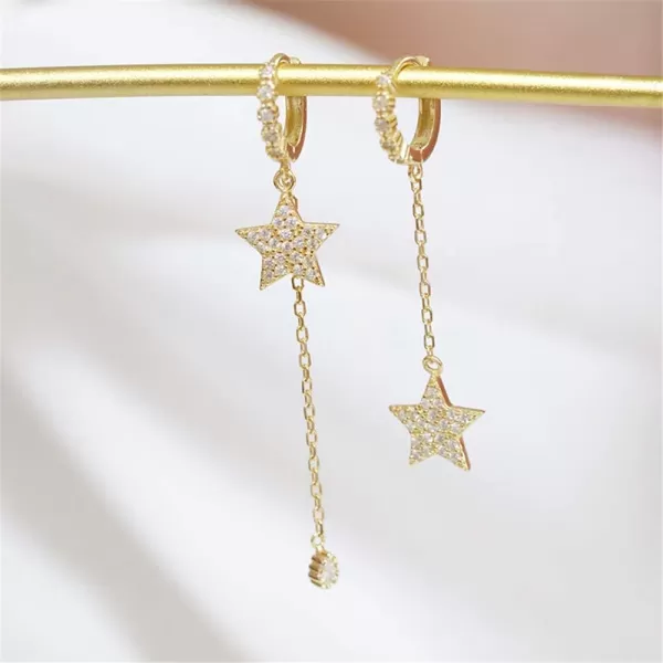 Huggie Crystal Star Chain Dangle Hoop Earrings for Women Girls S925 Sterling Silver with Charms Asymmetrical Pave CZ Tassel Drop Cartilage Clip Dainty Jewelry Christmas Gifts for Mom Sis Gold PlatedHuggie Crystal Star Chain Dangle Hoop Earrings for Women Girls S925 Sterling Silver with Charms Asymmetrical Pave CZ Tassel Drop Cartilage Clip Dainty Jewelry Christmas Gifts for Mom Sis Gold Plated