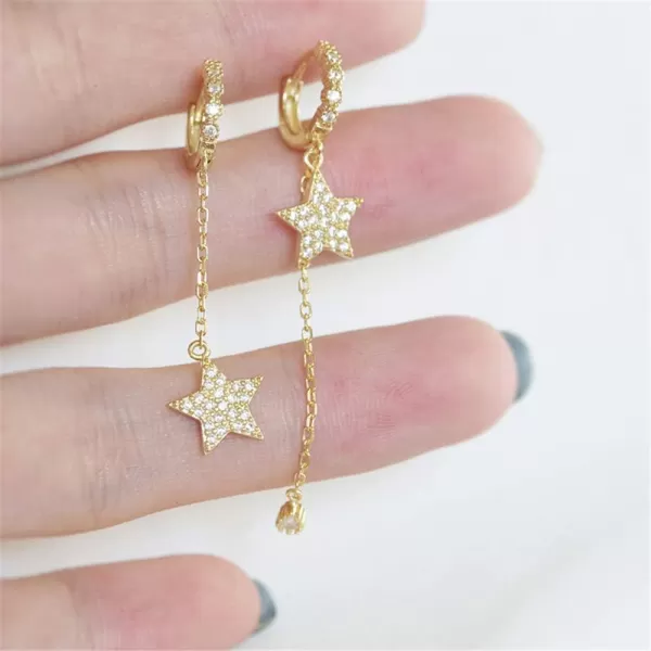 Huggie Crystal Star Chain Dangle Hoop Earrings for Women Girls S925 Sterling Silver with Charms Asymmetrical Pave CZ Tassel Drop Cartilage Clip Dainty Jewelry Christmas Gifts for Mom Sis Gold PlatedHuggie Crystal Star Chain Dangle Hoop Earrings for Women Girls S925 Sterling Silver with Charms Asymmetrical Pave CZ Tassel Drop Cartilage Clip Dainty Jewelry Christmas Gifts for Mom Sis Gold Plated