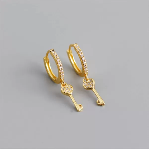 Huggie Small Sleeper Hoop Earrings for Women Girls Sterling Silver Cubic Zirconia with Charms Cute Star Love Heart Key Feather Drop Dangle Cuff Cartilage Helix Stud Dainty Multiple JewelryGold Heart Key