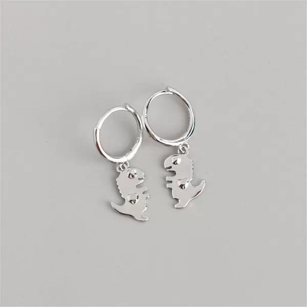 Huggie Small Sleeper Hoop Earrings for Women Girls Sterling Silver Cubic Zirconia with Charms Cute Star Love Heart Key Feather Drop Dangle Cuff Cartilage Helix Stud Dainty Multiple JewelrySilver Dinosaur