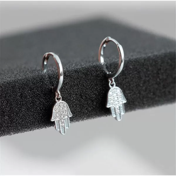 Huggie Small Sleeper Hoop Earrings for Women Girls Sterling Silver Cubic Zirconia with Charms Cute Star Love Heart Key Feather Drop Dangle Cuff Cartilage Helix Stud Dainty Multiple JewelryCZ Silver Hand