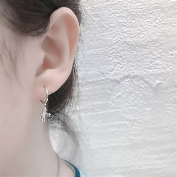 Huggie Small Sleeper Hoop Earrings for Women Girls Sterling Silver Cubic Zirconia with Charms Cute Star Love Heart Key Feather Drop Dangle Cuff Cartilage Helix Stud Dainty Multiple JewelrySilver Star Man