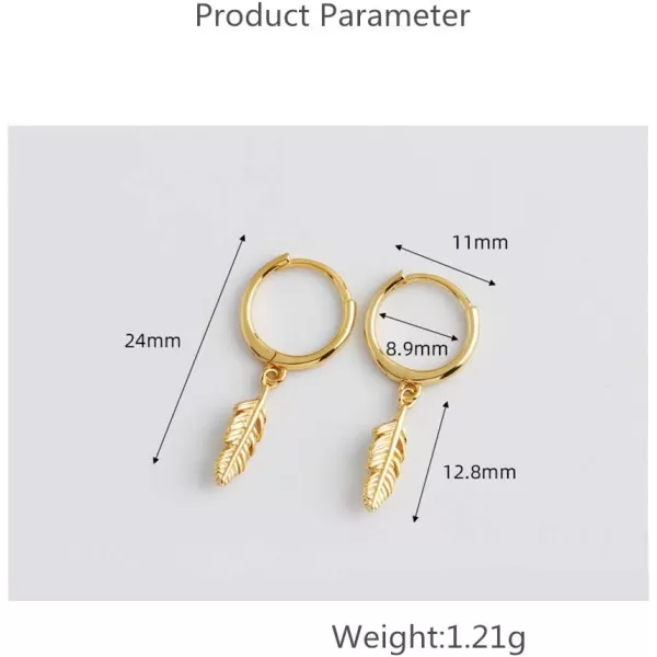 Huggie Small Sleeper Hoop Earrings for Women Girls Sterling Silver Cubic Zirconia with Charms Cute Star Love Heart Key Feather Drop Dangle Cuff Cartilage Helix Stud Dainty Multiple JewelryGold Feather