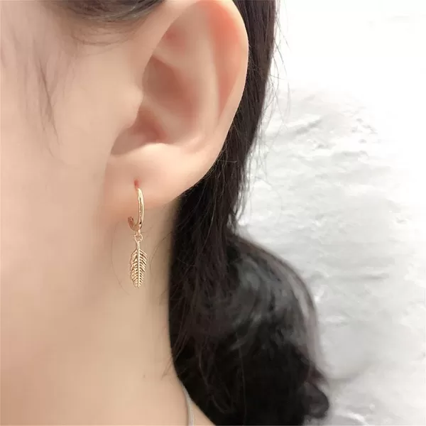 Huggie Small Sleeper Hoop Earrings for Women Girls Sterling Silver Cubic Zirconia with Charms Cute Star Love Heart Key Feather Drop Dangle Cuff Cartilage Helix Stud Dainty Multiple JewelryGold Feather