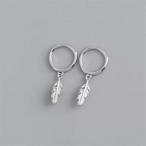 Huggie Small Sleeper Hoop Earrings for Women Girls Sterling Silver Cubic Zirconia with Charms Cute Star Love Heart Key Feather Drop Dangle Cuff Cartilage Helix Stud Dainty Multiple JewelrySilver Feather