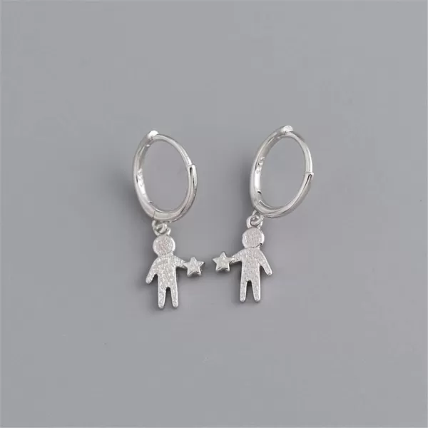 Huggie Small Sleeper Hoop Earrings for Women Girls Sterling Silver Cubic Zirconia with Charms Cute Star Love Heart Key Feather Drop Dangle Cuff Cartilage Helix Stud Dainty Multiple JewelrySilver Star Man