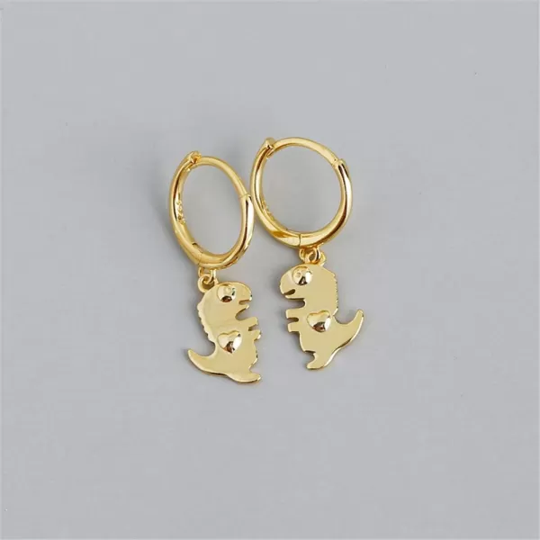 Huggie Small Sleeper Hoop Earrings for Women Girls Sterling Silver Cubic Zirconia with Charms Cute Star Love Heart Key Feather Drop Dangle Cuff Cartilage Helix Stud Dainty Multiple JewelryGold Dinosaur