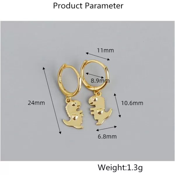 Huggie Small Sleeper Hoop Earrings for Women Girls Sterling Silver Cubic Zirconia with Charms Cute Star Love Heart Key Feather Drop Dangle Cuff Cartilage Helix Stud Dainty Multiple JewelryGold Dinosaur