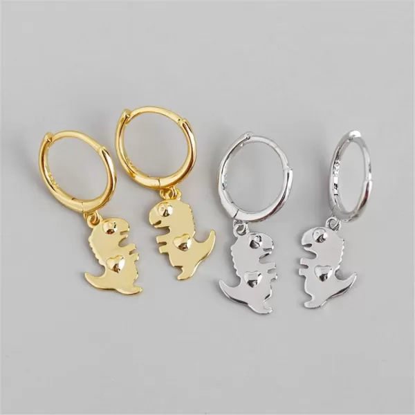 Huggie Small Sleeper Hoop Earrings for Women Girls Sterling Silver Cubic Zirconia with Charms Cute Star Love Heart Key Feather Drop Dangle Cuff Cartilage Helix Stud Dainty Multiple JewelrySilver Dinosaur