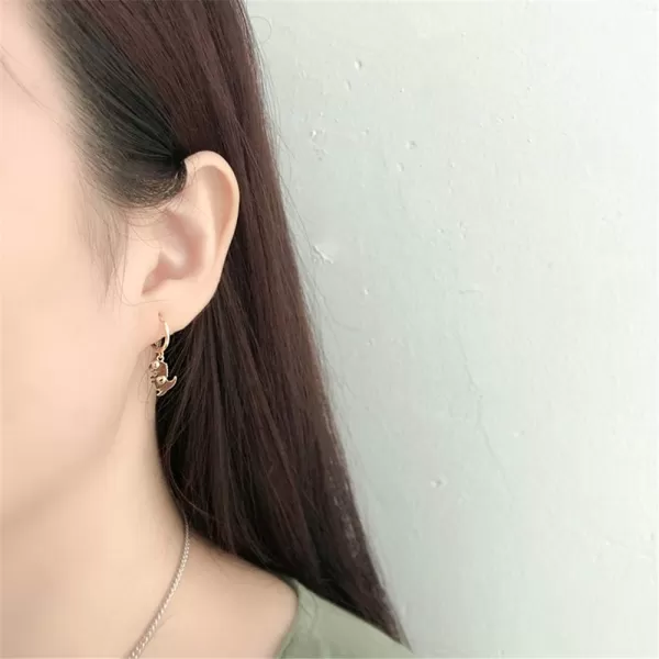 Huggie Small Sleeper Hoop Earrings for Women Girls Sterling Silver Cubic Zirconia with Charms Cute Star Love Heart Key Feather Drop Dangle Cuff Cartilage Helix Stud Dainty Multiple JewelryGold Dinosaur